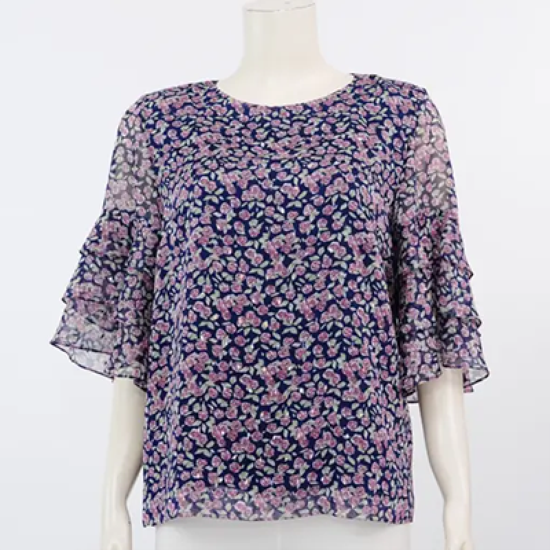 Mikiko, boat neck blouse, 3/4 sleeves, metallic chiffon