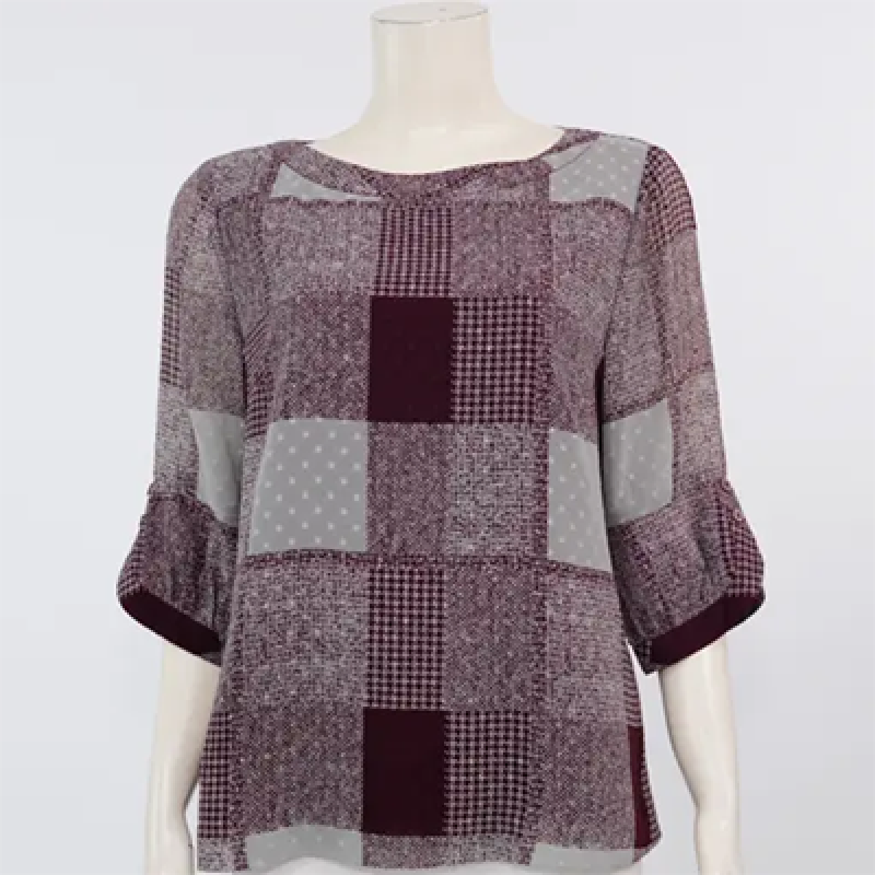 Mikiko, boat neck blouse, 3/4 sleeves, chiffon fabric