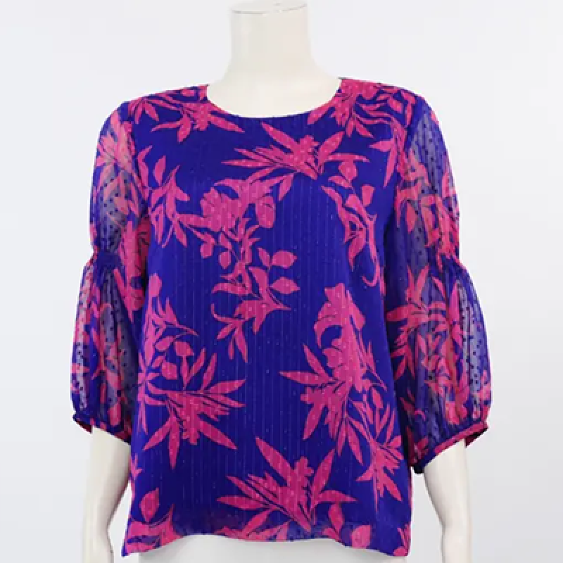 Mikiko, boat neck blouse, 3/4 sleeves, Uragiri chiffon fabric