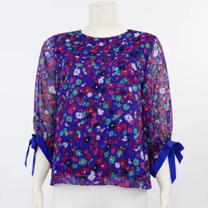 Mikiko, boat neck blouse, 3/4 sleeves, chiffon, Uragiri floral pattern